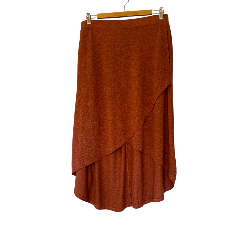 Prana Hemp Tidal Wave Skirt Asymmetrical High-Low Brown-Orange Women’s Sz XS